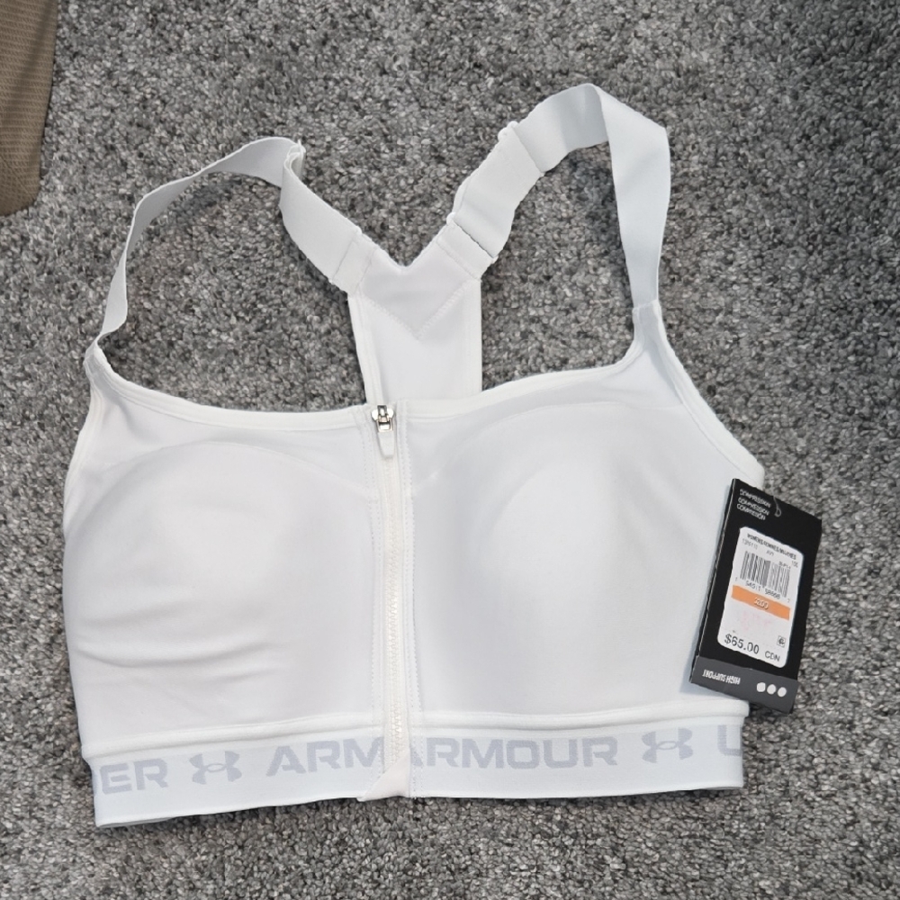 NWT. Under Armour White Zip-Front Bra